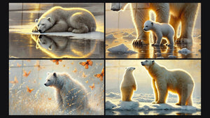 Mosaic of four paintings, including Polar Reflection, White Refuge and Between Earth and Sky