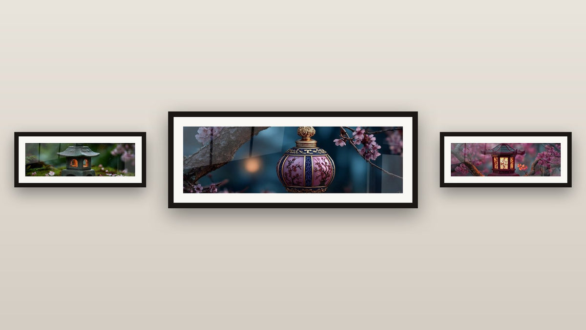 Gallery wall with three framed paintings
