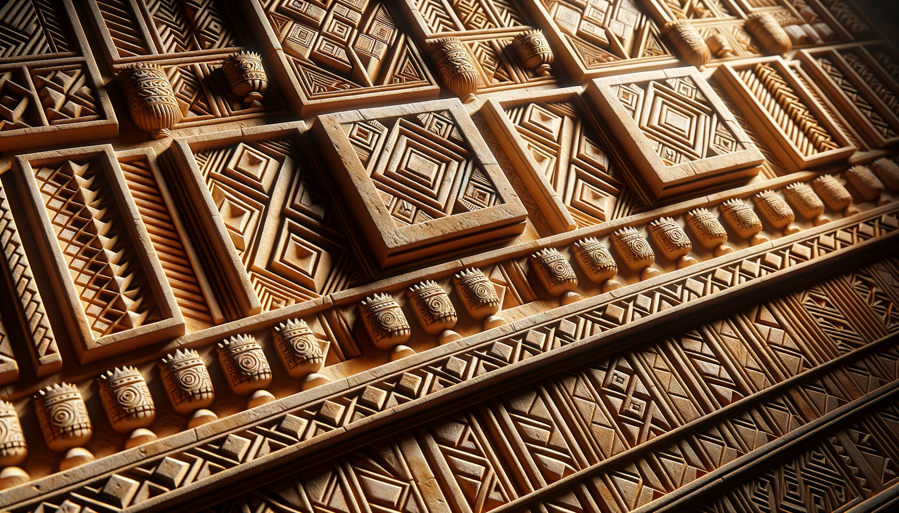 Détail de mur de palais kongolais avec technique lusangu, motifs géométriques gravés en relief, art mural ancestral