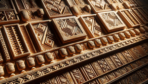 Détail de mur de palais kongolais avec technique lusangu, motifs géométriques gravés en relief, art mural ancestral