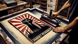Affiche sérigraphiée de l'Atelier Populaire Mai 68 en noir et rouge, style graphique révolutionnaire et radical