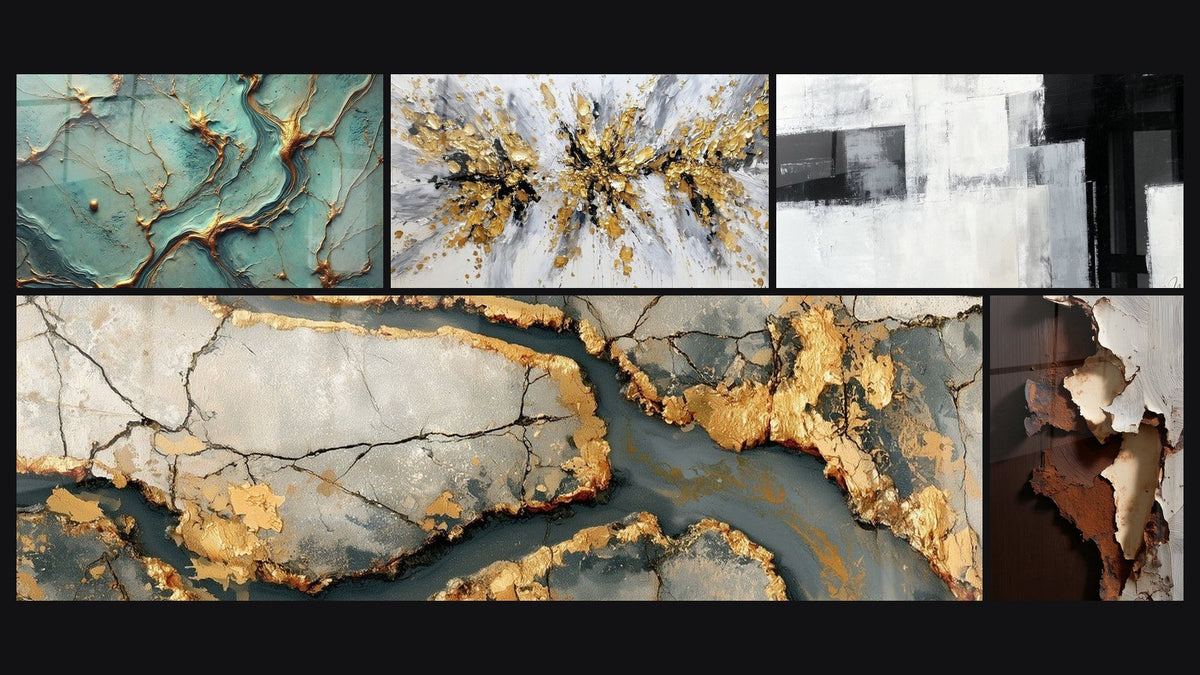 Mosaik aus fünf Gemälden, darunter Goldene Flüsse