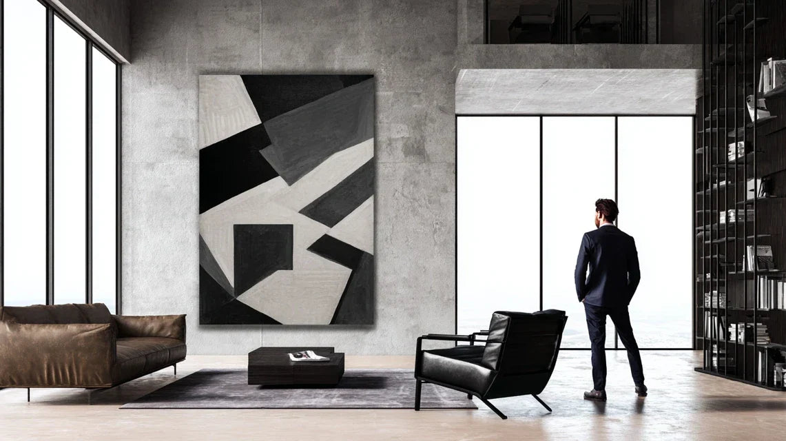 Matériaux masculins : alu, noir mat, béton + tableau visuel