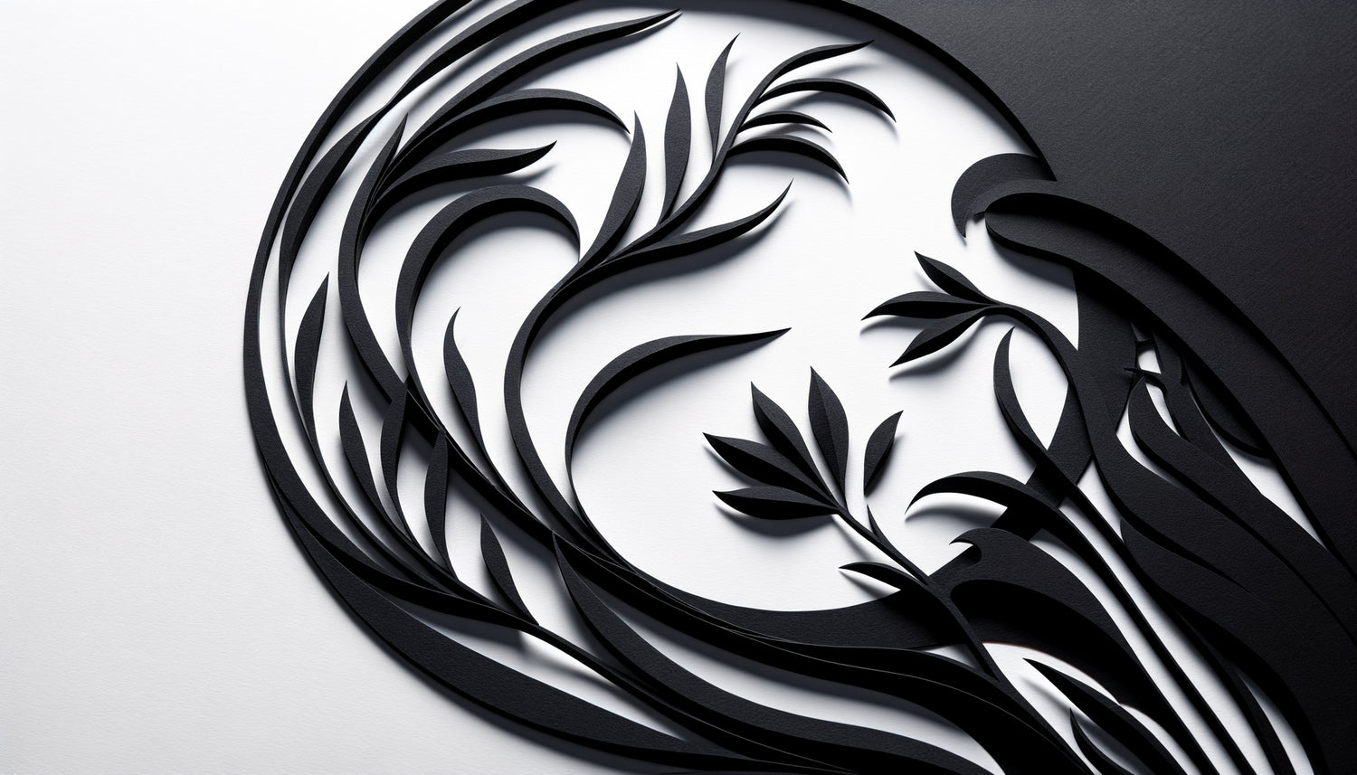 Papiers découpés noir pur de Matisse 1948, formes organiques essentielles, contraste radical noir-blanc, influence japonaise