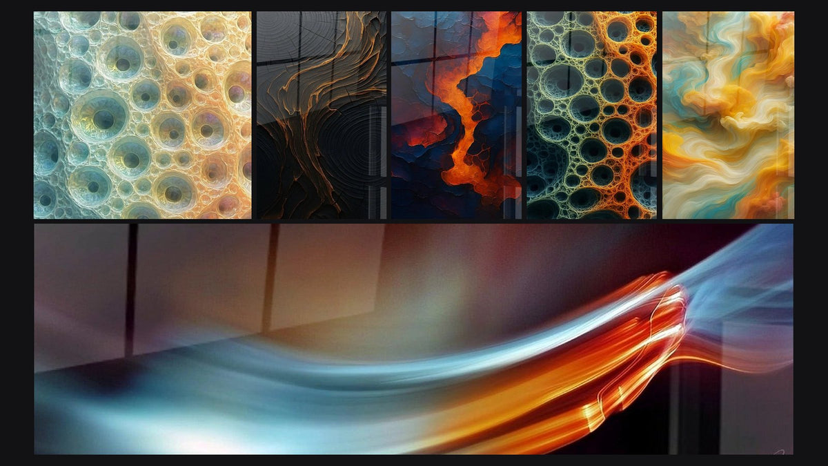 Mosaïque de six tableaux, dont Strates, Sang de la terre et Nids de Conscience