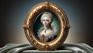 Miniature portrait historique du 18ème siècle, peinture précieuse sur ivoire avec cadre doré orné