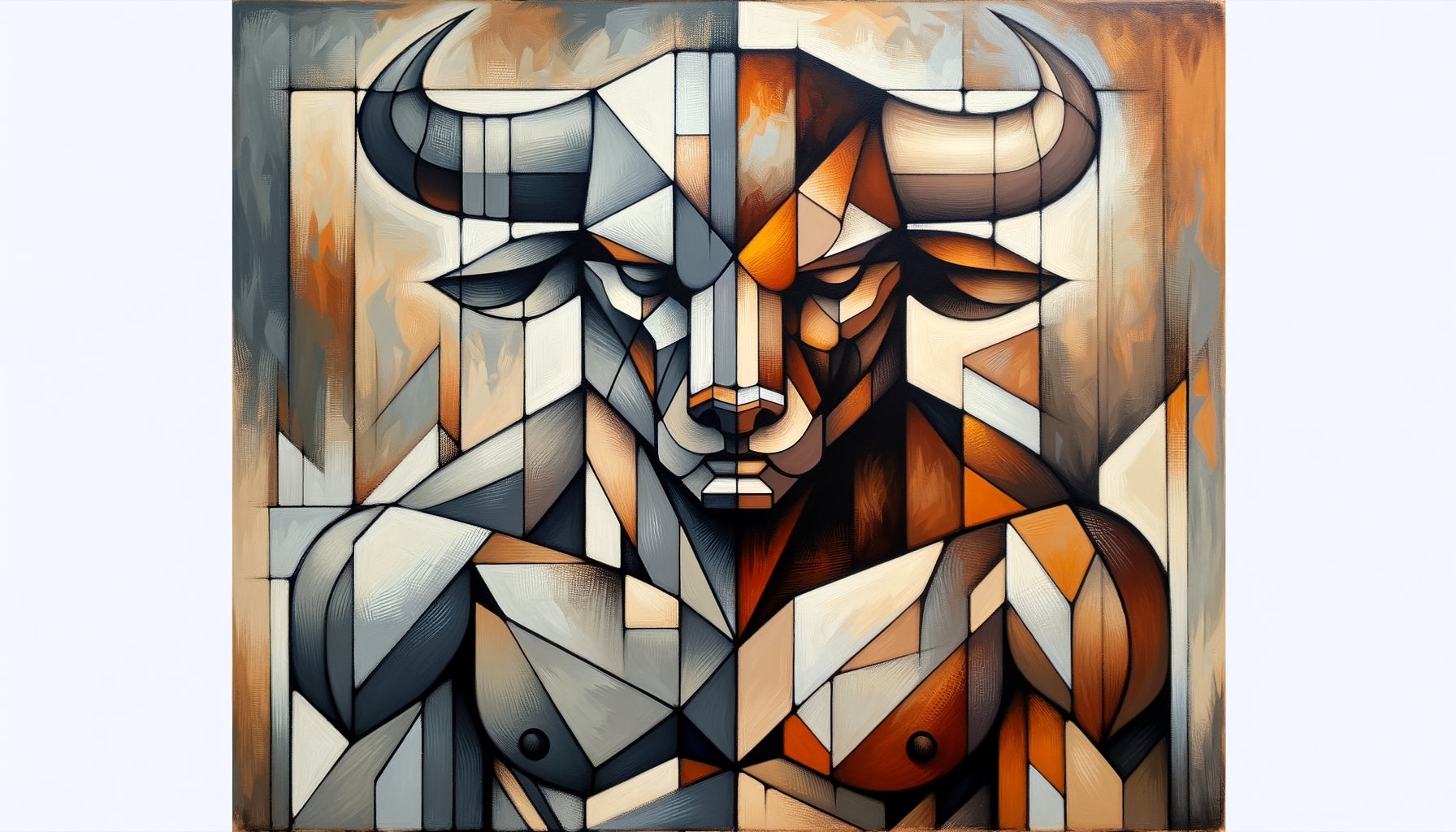 Minotaure dans le style cubiste de Picasso années 1930, symbole psychanalytique de la dualité humaine et de l'inconscient