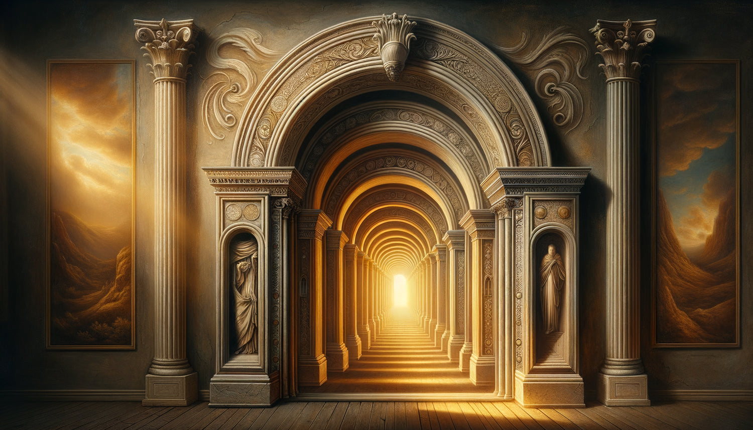 Mise en abyme de portes successives créant une régression infinie de passages et dimensions spatiales superposées