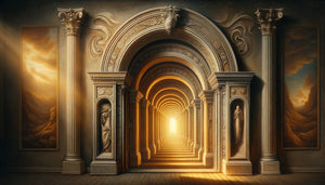 Mise en abyme de portes successives créant une régression infinie de passages et dimensions spatiales superposées