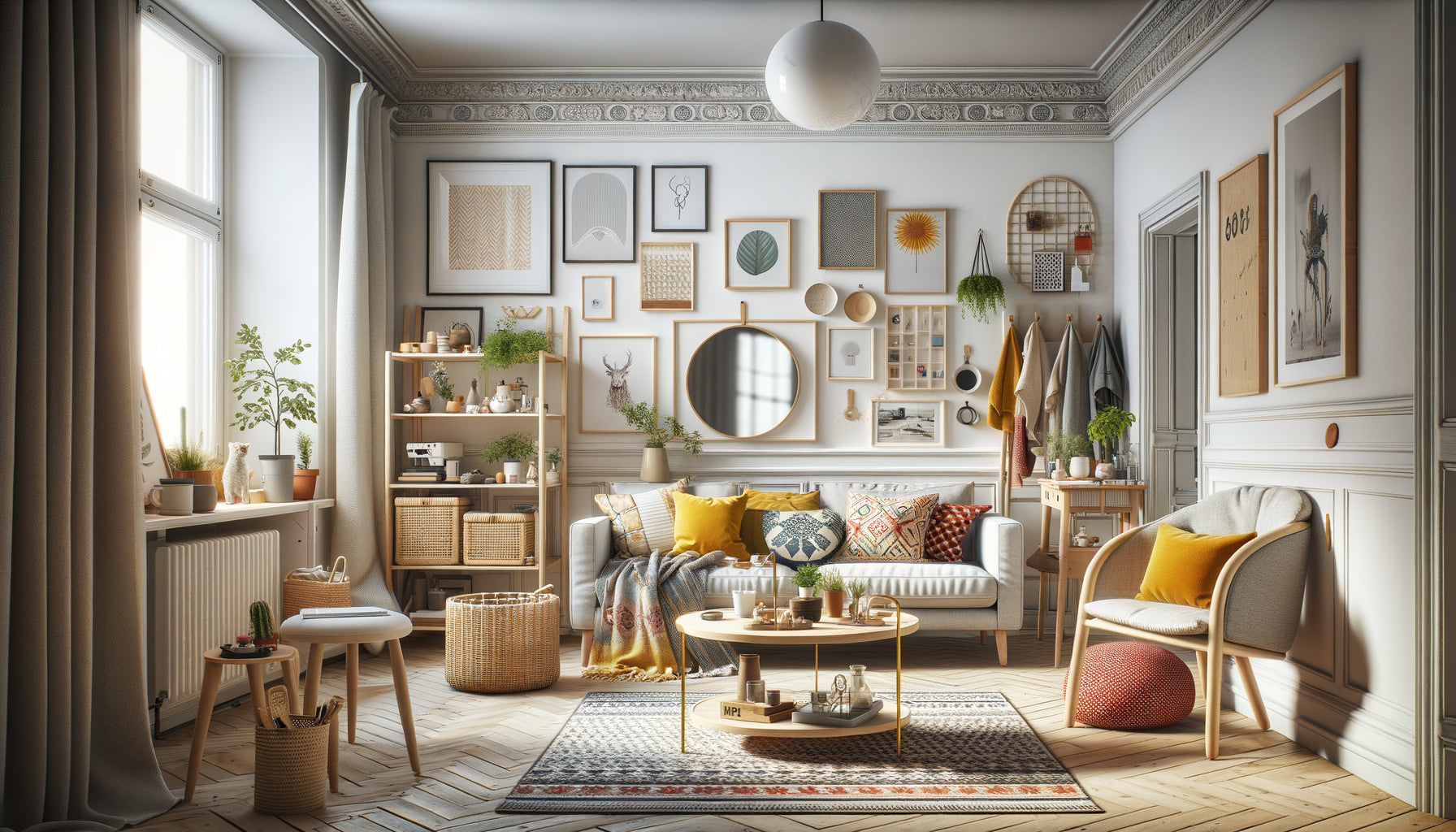 Intérieur Airbnb meublé avec mobilier pas cher au style scandinave chaleureux et photogénique