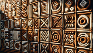 Mur traditionnel Baoulé orné de motifs géométriques symbolisant l'organisation sociale matrilinéaire en Côte d'Ivoire