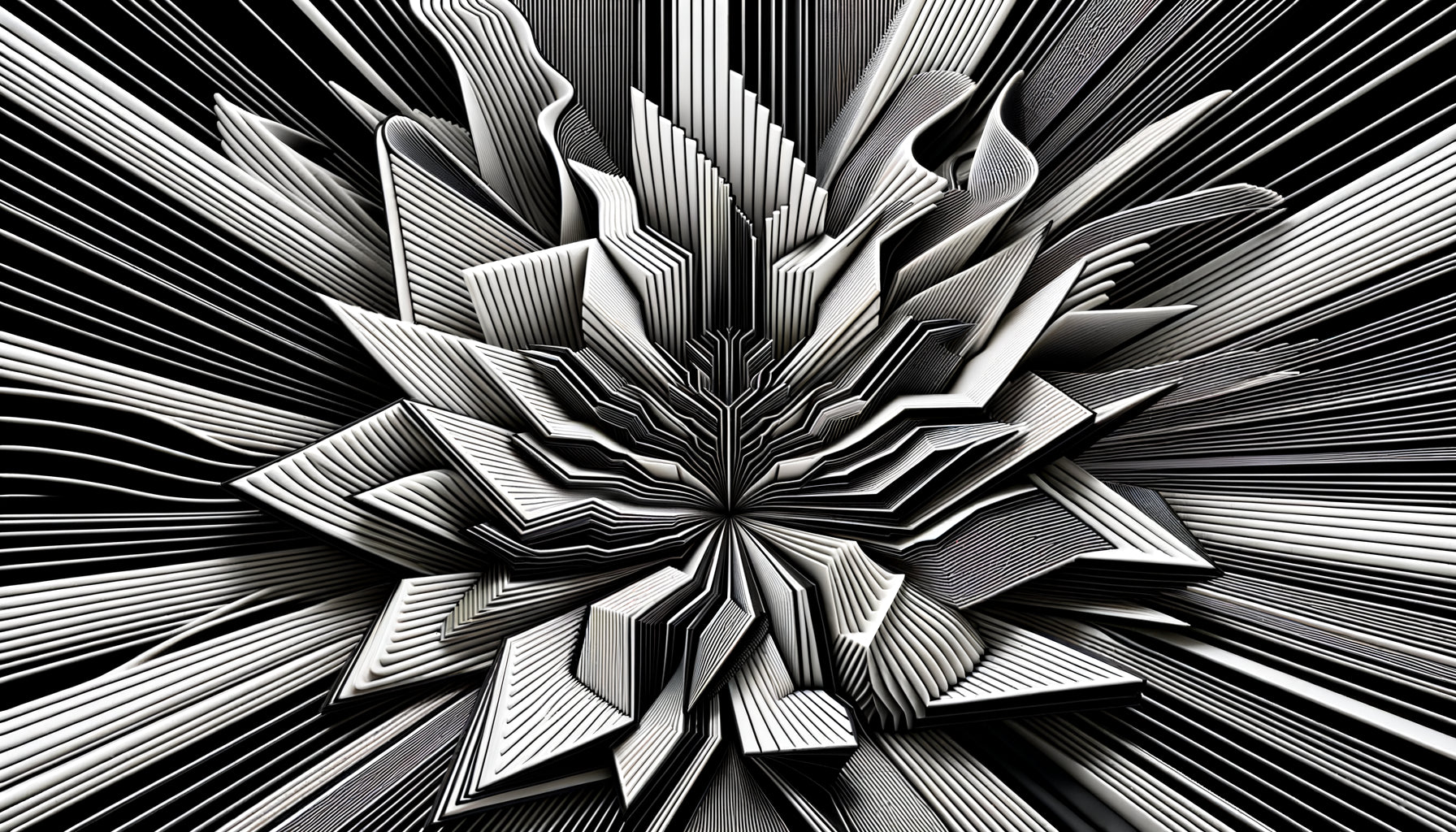 Composition abstraite en noir et blanc pur avec contours francs démontrant la détection neuronale des bords à contraste maximal