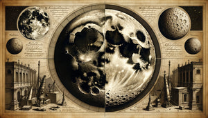 Illustration astronomique baroque du XVIIe siècle montrant la surface lunaire cratérisée observée par Galilée, style gravure sur cuivre