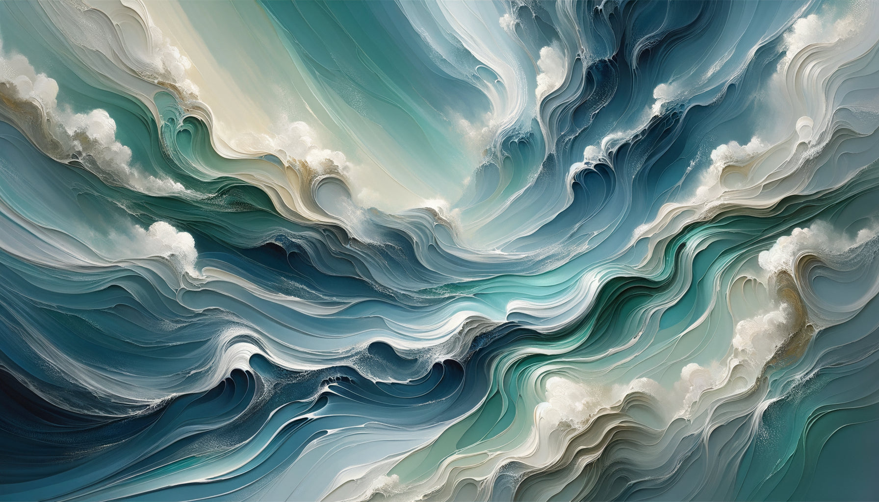 Peinture contemporaine représentant l'eau en mouvement avec des tons bleus apaisants et textures fluides organiques