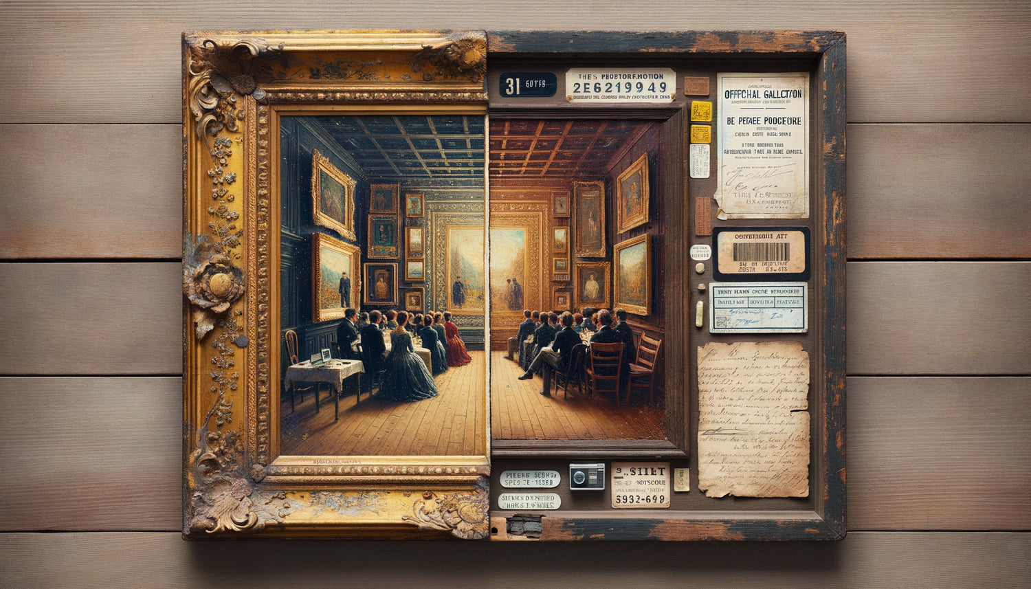 Comparaison visuelle entre œuvre de commande privée et tableau vintage de galerie avec détails d'authentification