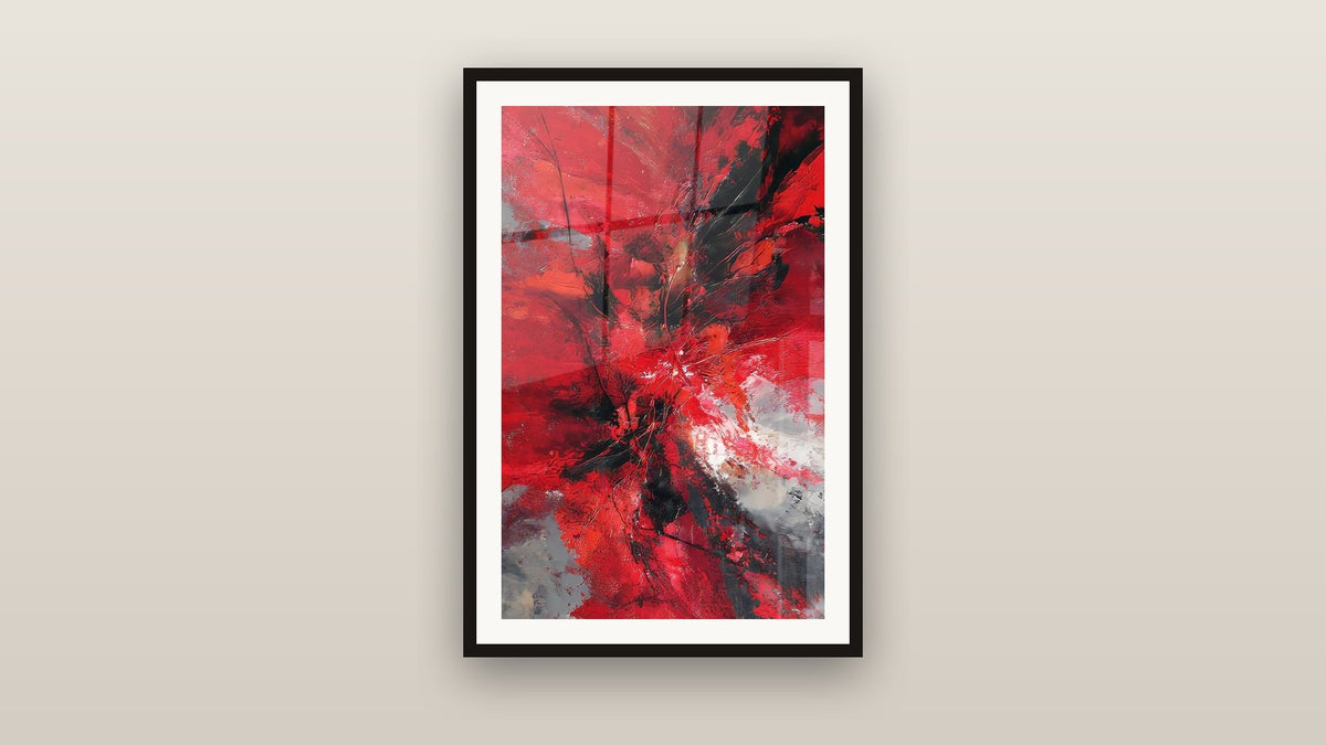 Framed painting on a wall: Abstract Red Explosion