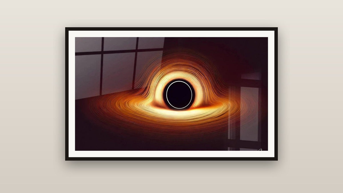 Gerahmtes Gemälde an einer Wand: Universum-Schmiedegemaelde
