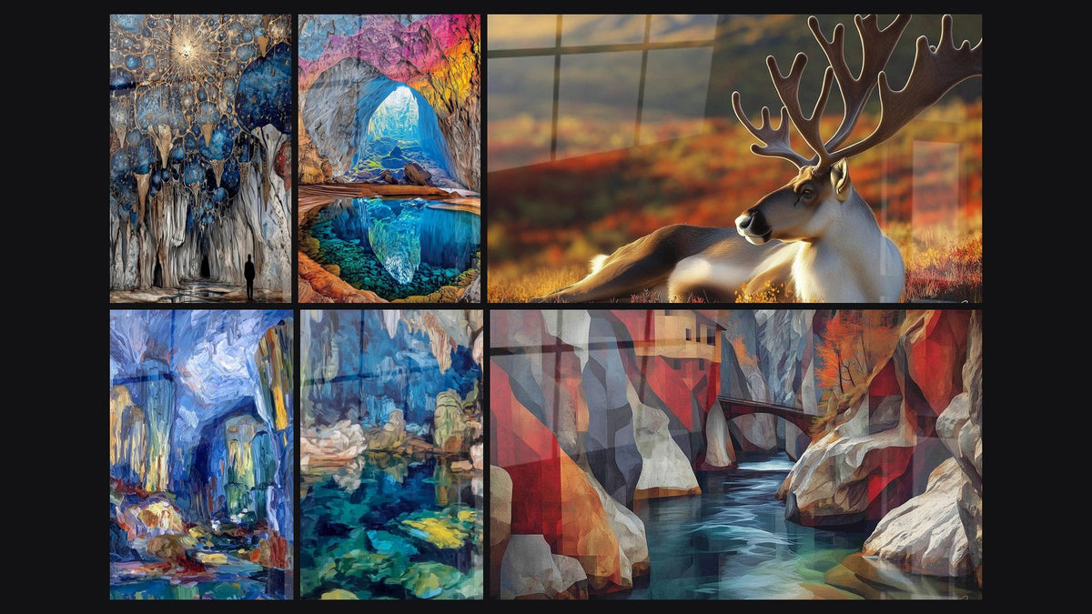 Mosaïque de six tableaux, dont Cathédrale Souterraine Lumineuse, Grotte Naturelle Colorée et Caverne Souterraine Illuminée