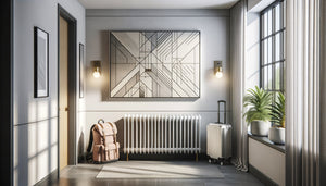 Couloir moderne avec œuvre d'art en acrylique résistant aux chocs, fixations sécurisées et matériaux durables