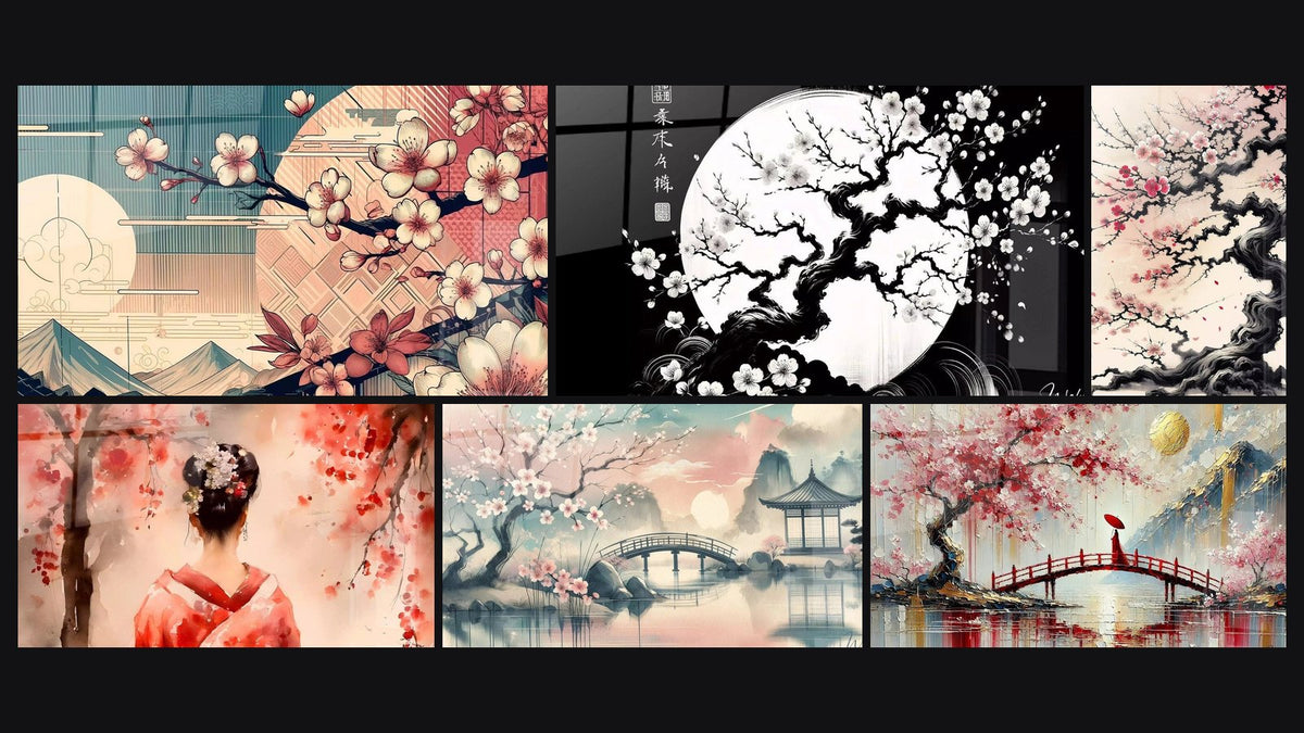 Mosaïque de six tableaux, dont Jardin en Fleurs, Fleurs au Clair de Lune et Épanouissement