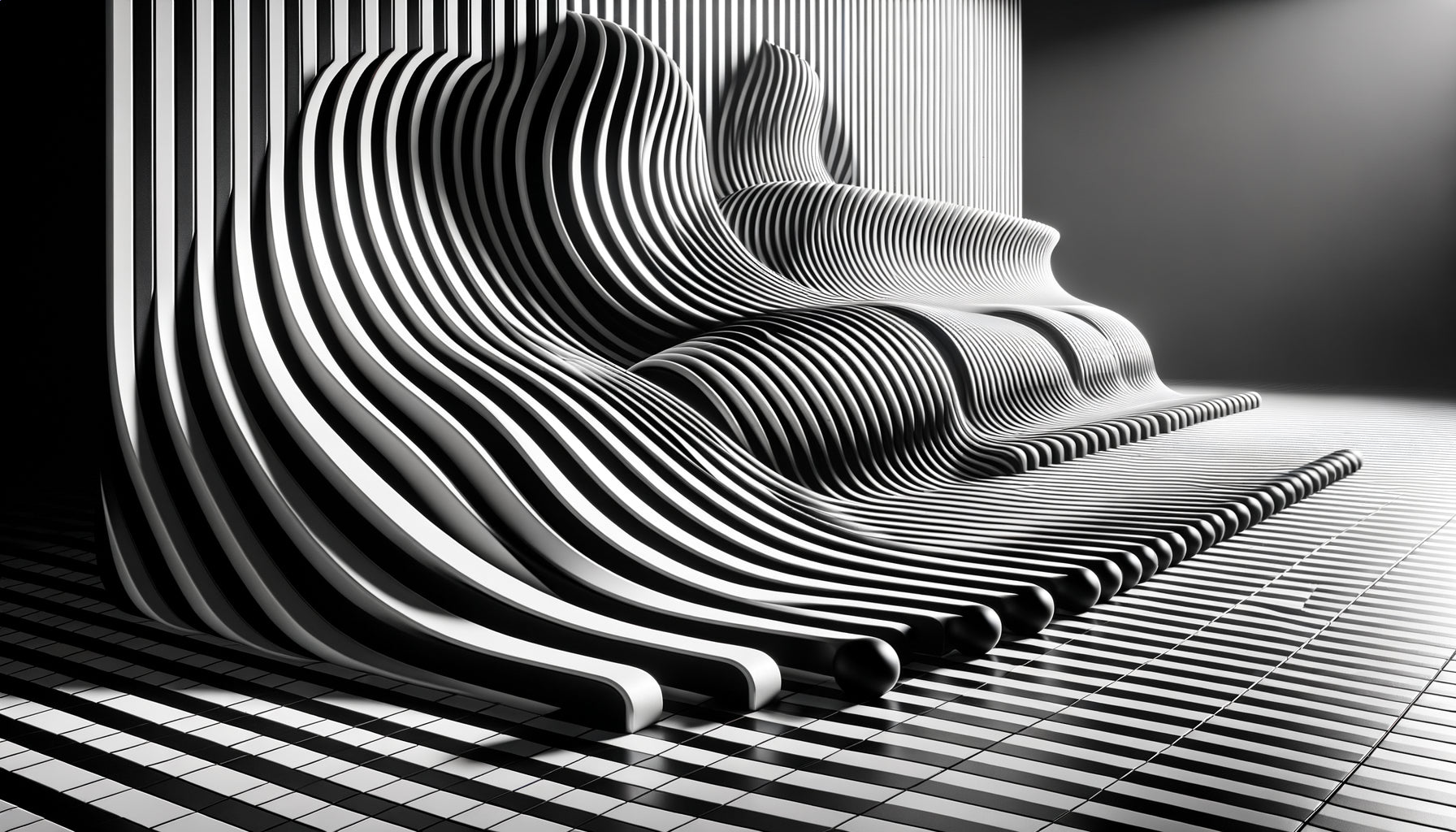 Œuvre Op Art années 1960 avec motifs géométriques noir et blanc créant illusions optiques et effet de mouvement