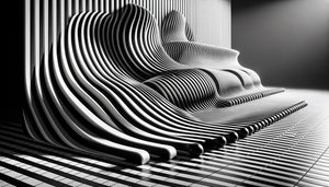 Œuvre Op Art années 1960 avec motifs géométriques noir et blanc créant illusions optiques et effet de mouvement