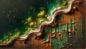 Gros plan d'une peinture ancienne montrant l'oxydation progressive des pigments verts en tons bruns