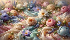 Tissus printemps-été aux couleurs impressionnistes inspirées de Monet et Renoir : tons pastels lumineux, bleus aquatiques et roses doux