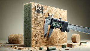 Gros plan sur panneau MDF classe P5 avec marquage technique de certification et texture dense caractéristique