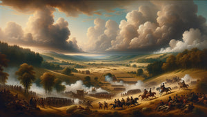Peinture de paysage de bataille flamande du XVIIe siècle, vaste panorama naturel avec scène militaire intégrée