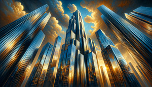 Peinture réaliste contemporaine de gratte-ciels modernes symbolisant l'ambition et la croissance entrepreneuriale