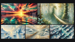 Mosaïque de cinq tableaux, dont Silence de l’Océan, Mystères du Nord et Traversée Secrète