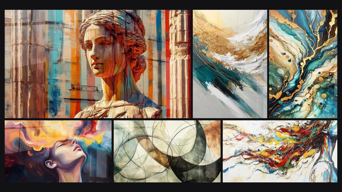 Mosaïque de six tableaux, dont L'Esprit de l’Art, Éclat de l’Âme et Les Liens Invisibles