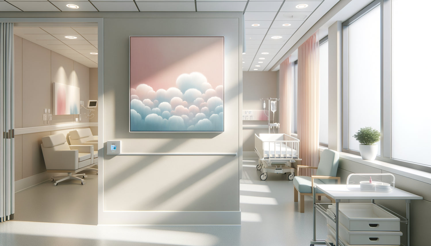 Peinture acrylique douce aux tons pastel dans une chambre néonatale sécurisée pour bébé prématuré