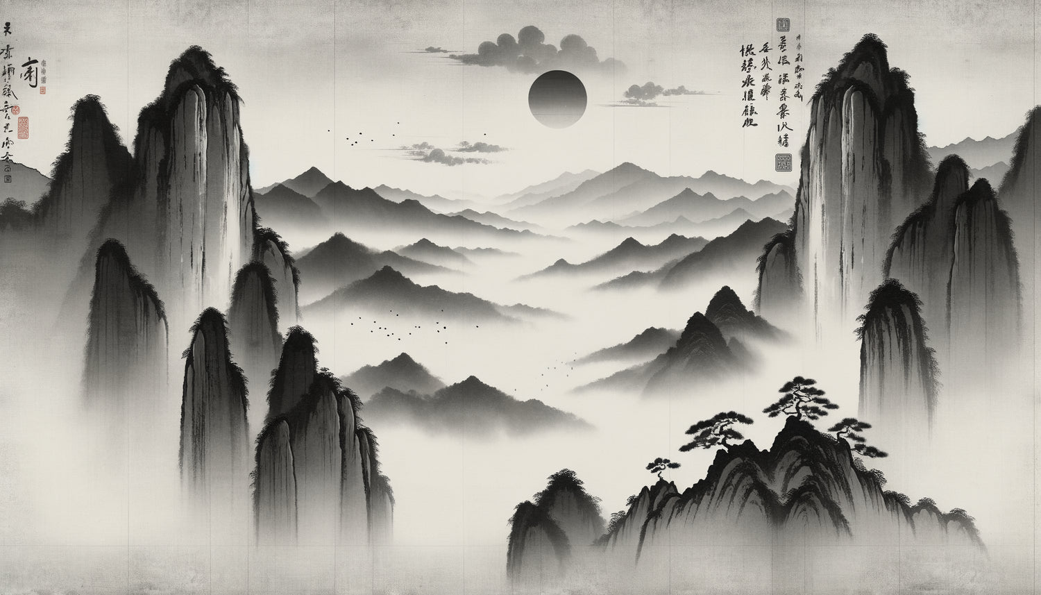 Peinture chinoise traditionnelle à l'encre de la dynastie Song utilisant le vide cosmique et l'espace négatif