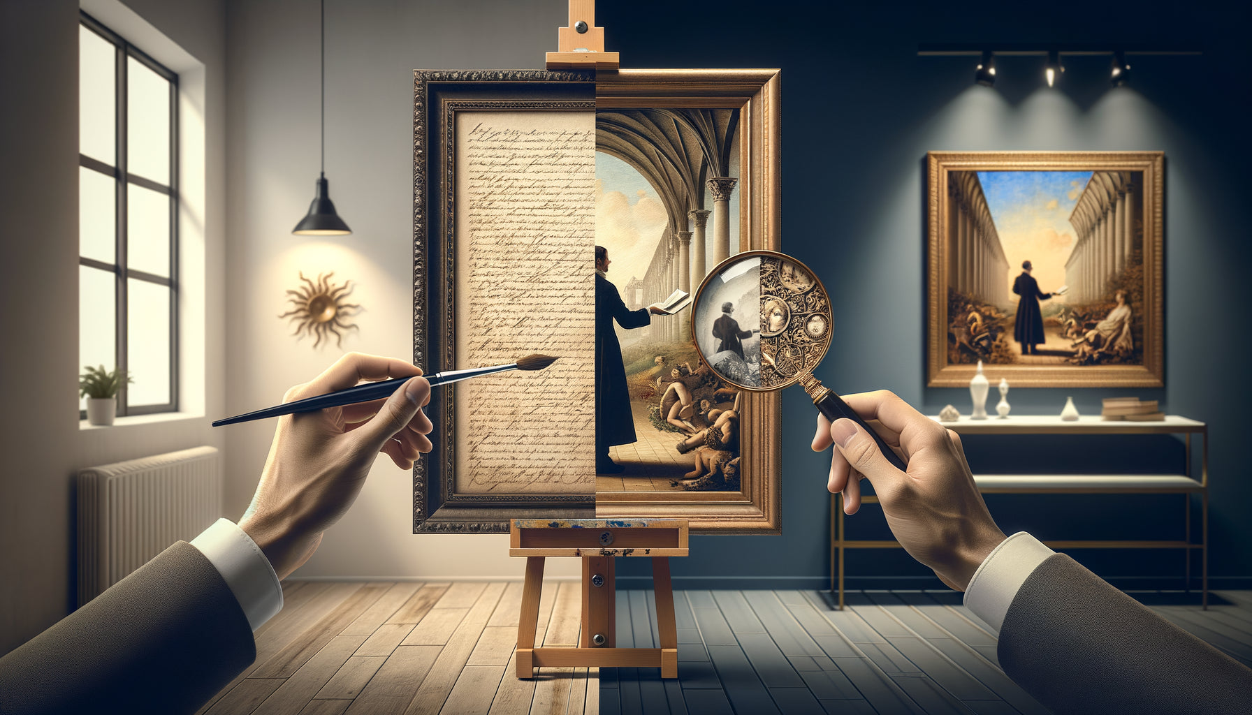 Comparaison visuelle entre peinture originale texturée et reproduction de qualité musée parfaite pour illustrer le choix des collectionneurs