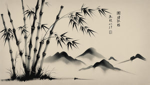 Peinture zen sumi-e japonaise traditionnelle minimaliste à l'encre noire sur papier blanc incarnant l'économie de moyens