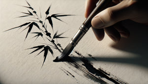 Peinture zen sumi-e traditionnelle japonaise avec quelques coups de pinceau noirs minimalistes sur papier blanc