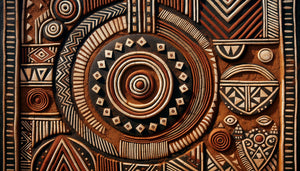 Peintures murales géométriques apotropaïques traditionnelles des monts Mandara, motifs sacrés en pigments naturels sur mur d'argile