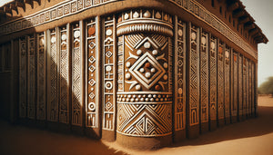 Façade traditionnelle en terre de Djenné avec motifs géométriques peints protégeant l'architecture en banco