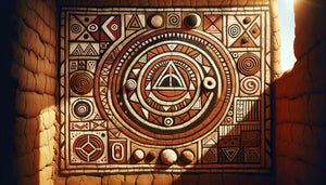 Mur traditionnel africain orné de peintures murales géométriques protectrices aux pigments sacrés ocre et blanc