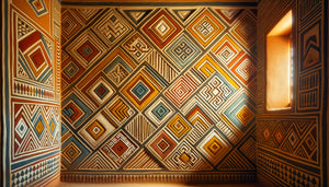 Peintures murales géométriques amazighes chleuh aux motifs traditionnels dans une zaouïa de Tiznit au Maroc