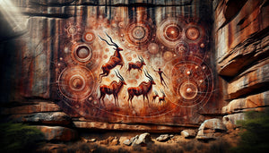 Peinture rupestre San authentique du Drakensberg montrant chamans en transe et antilopes, pigments ocres millénaires sur roche