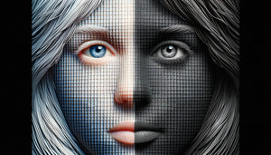 Comparaison visuelle des 500 nuances de gris perçues par l'œil humain versus 200 nuances de couleur