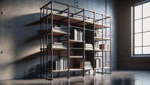 Structure de piètement métallique en tubes d'acier pour bibliothèque moderne supportant une charge de livres