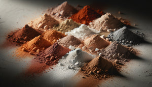 Pigments naturels en poudre : oxydes de fer, terres et minéraux aux tons apaisants pour espace yoga