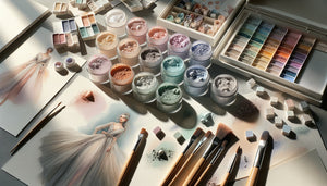 Palette de pigments organiques et minéraux en teintes pastel pour illustrations mode contemporaines