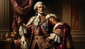 Portrait de cour baroque du 17ème siècle, aristocrate en habit d'apparat somptueux symbolisant pouvoir et statut social