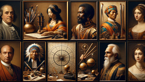 Composition de portraits historiques divers célébrant l'excellence humaine multiculturelle à travers différentes époques et styles artistiques authentiques