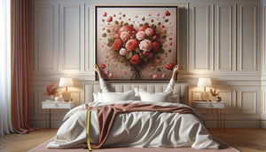 Positionnement d'un tableau romantique de Saint-Valentin au-dessus de la tête de lit dans une chambre contemporaine